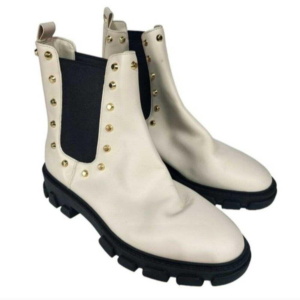Michael Kors Ridley Studded Leather Boots Light Cream 7 - Picture 4 of 5
